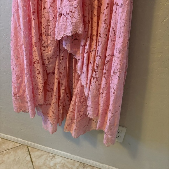 Boston Proper Candy Pink Puff Sleeve Lace High Low Dress Size 18 Wedding - Picture 7 of 9